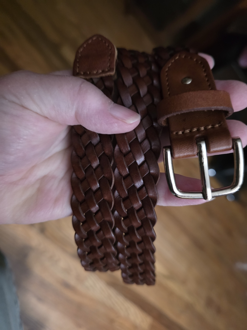 Women's  Brown Woven Faux Leather Belt - Classic Braided Style
